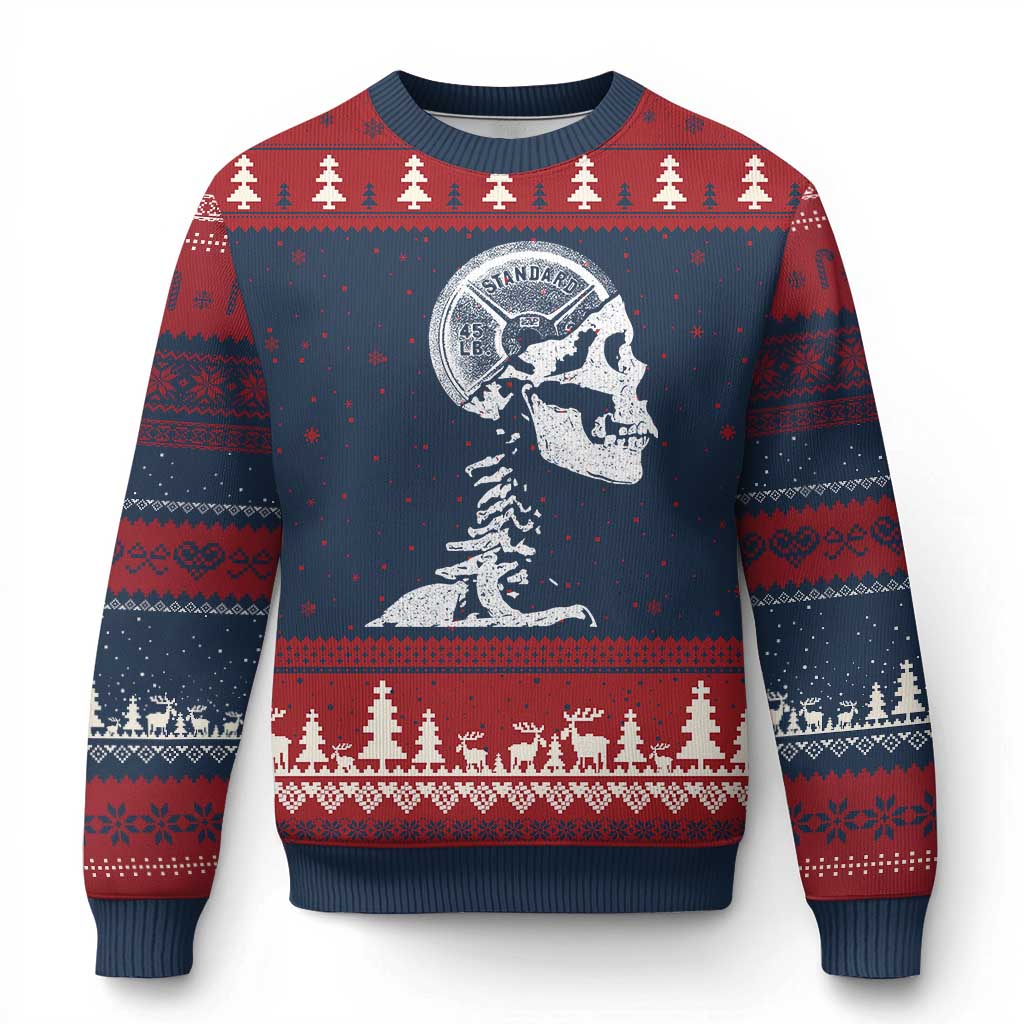 Funny Skeleton 45 lbs Plate Weight Lifting Gym Working Out Ugly Christmas Sweater - Wonder Print Shop