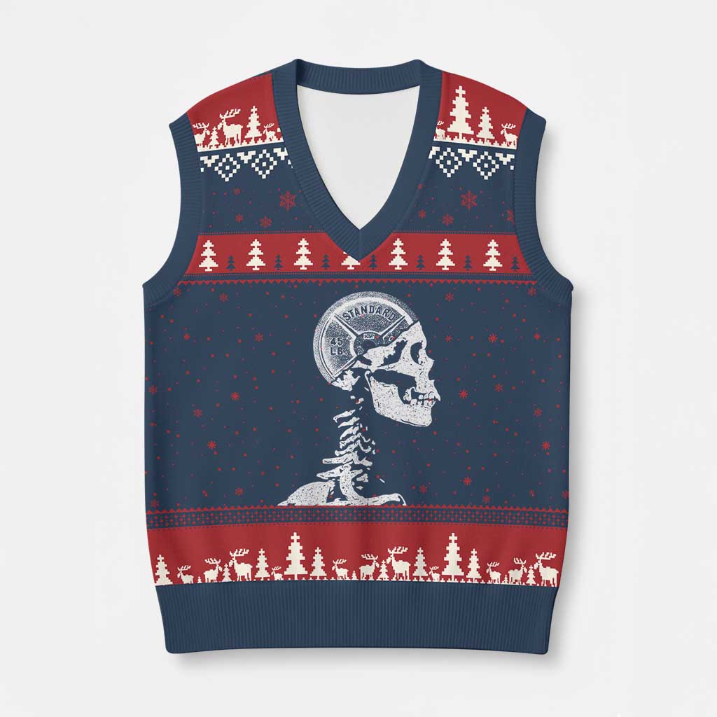 Funny Skeleton 45 lbs Plate Weight Lifting Gym Working Out V-Neck Knit Sweater Vest - Wonder Print Shop