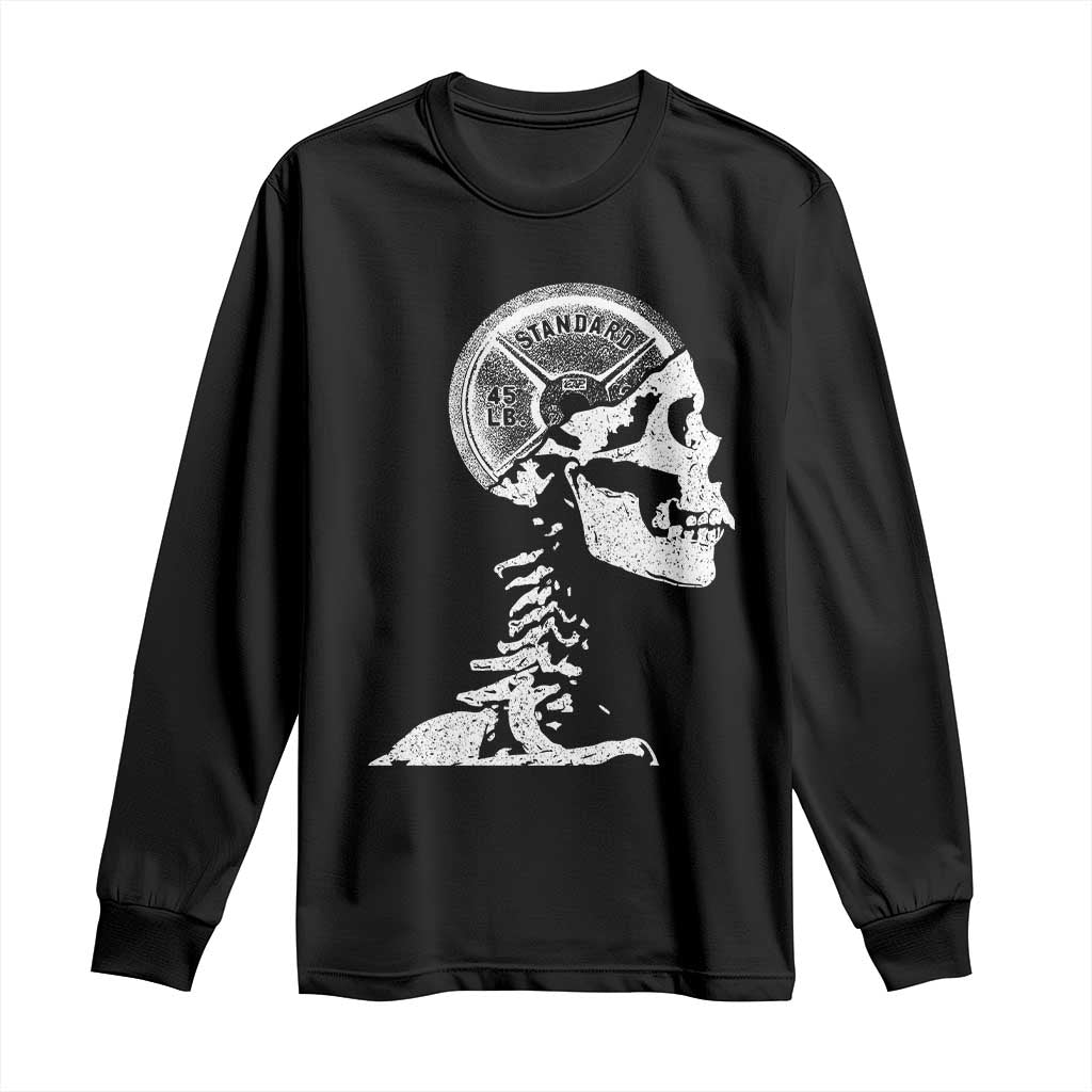 Funny Skeleton 45 lbs Plate Weight Lifting Gym Working Out Long Sleeve Shirt - Wonder Print Shop