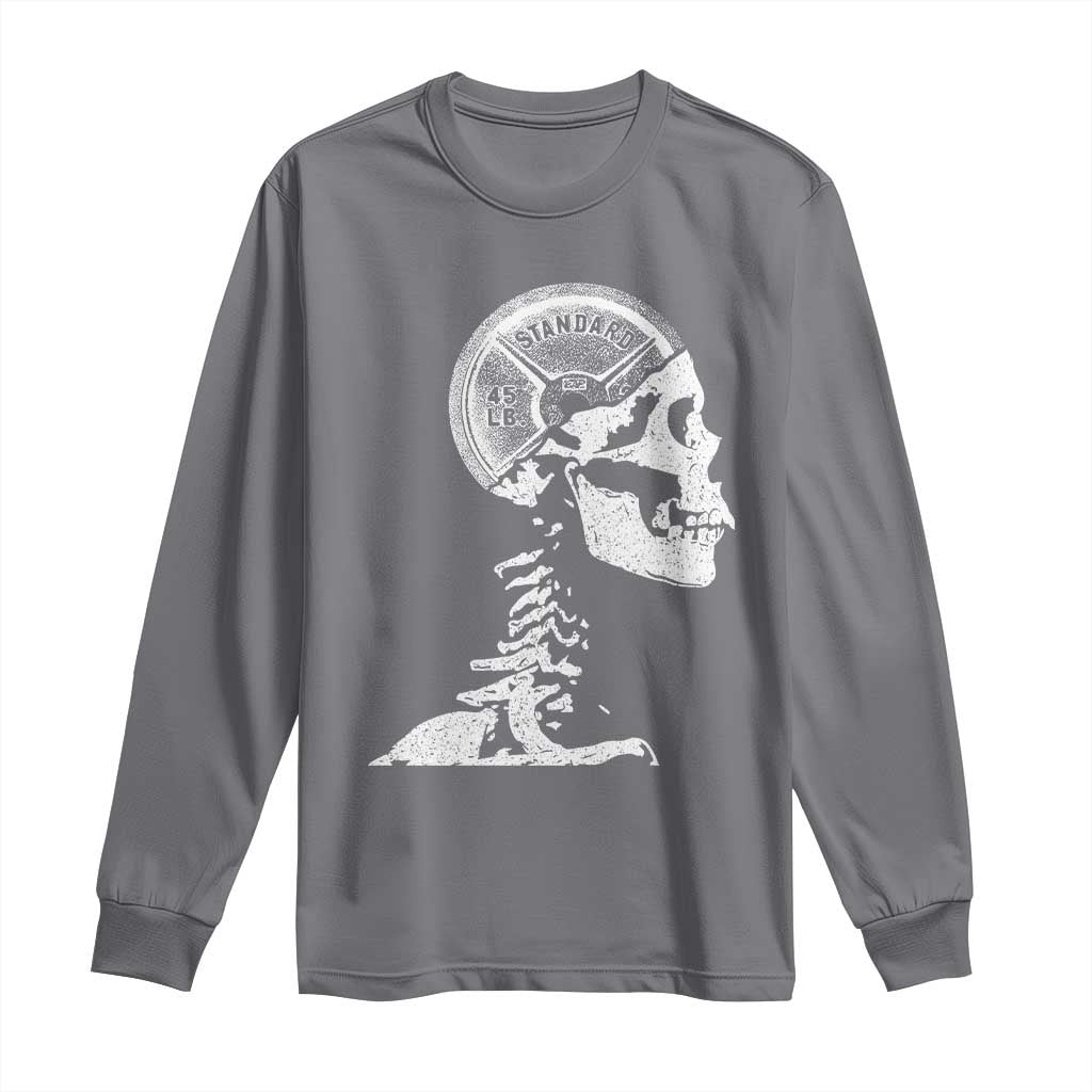 Funny Skeleton 45 lbs Plate Weight Lifting Gym Working Out Long Sleeve Shirt - Wonder Print Shop