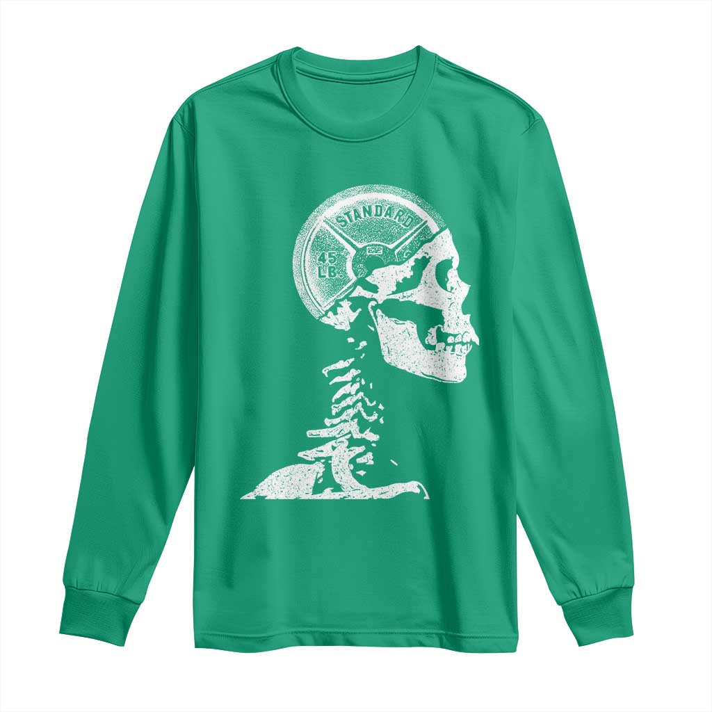 Funny Skeleton 45 lbs Plate Weight Lifting Gym Working Out Long Sleeve Shirt - Wonder Print Shop