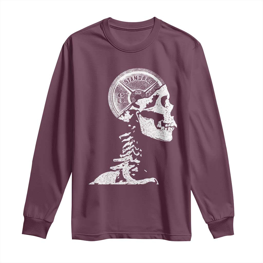 Funny Skeleton 45 lbs Plate Weight Lifting Gym Working Out Long Sleeve Shirt - Wonder Print Shop