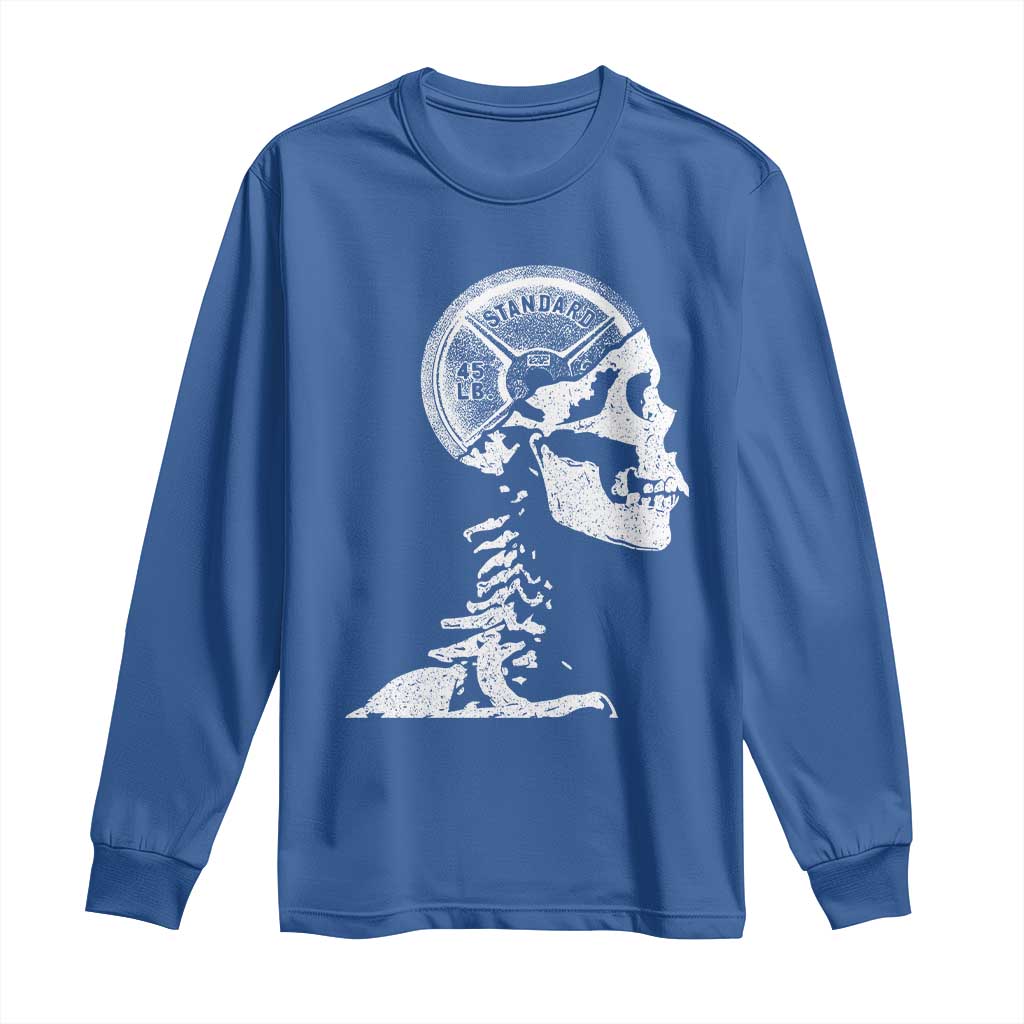 Funny Skeleton 45 lbs Plate Weight Lifting Gym Working Out Long Sleeve Shirt - Wonder Print Shop