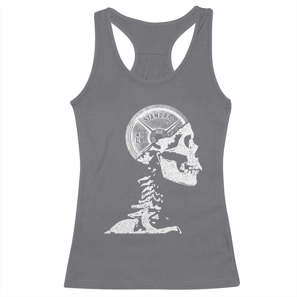 Funny Skeleton 45 lbs Plate Weight Lifting Gym Working Out Racerback Tank Top - Wonder Print Shop
