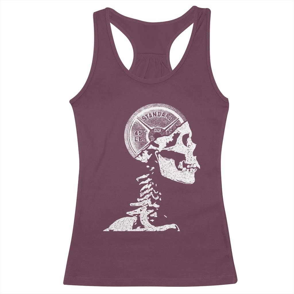 Funny Skeleton 45 lbs Plate Weight Lifting Gym Working Out Racerback Tank Top - Wonder Print Shop