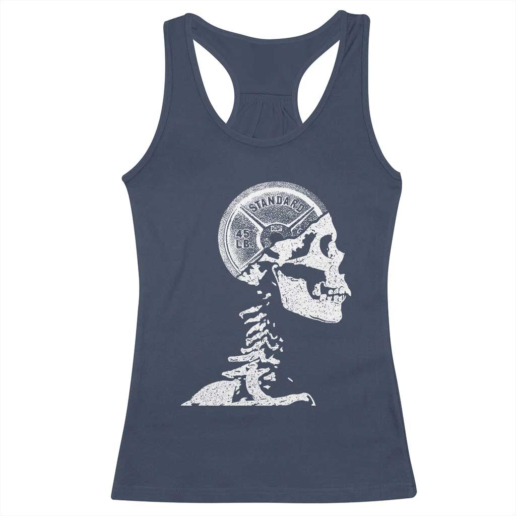 Funny Skeleton 45 lbs Plate Weight Lifting Gym Working Out Racerback Tank Top - Wonder Print Shop