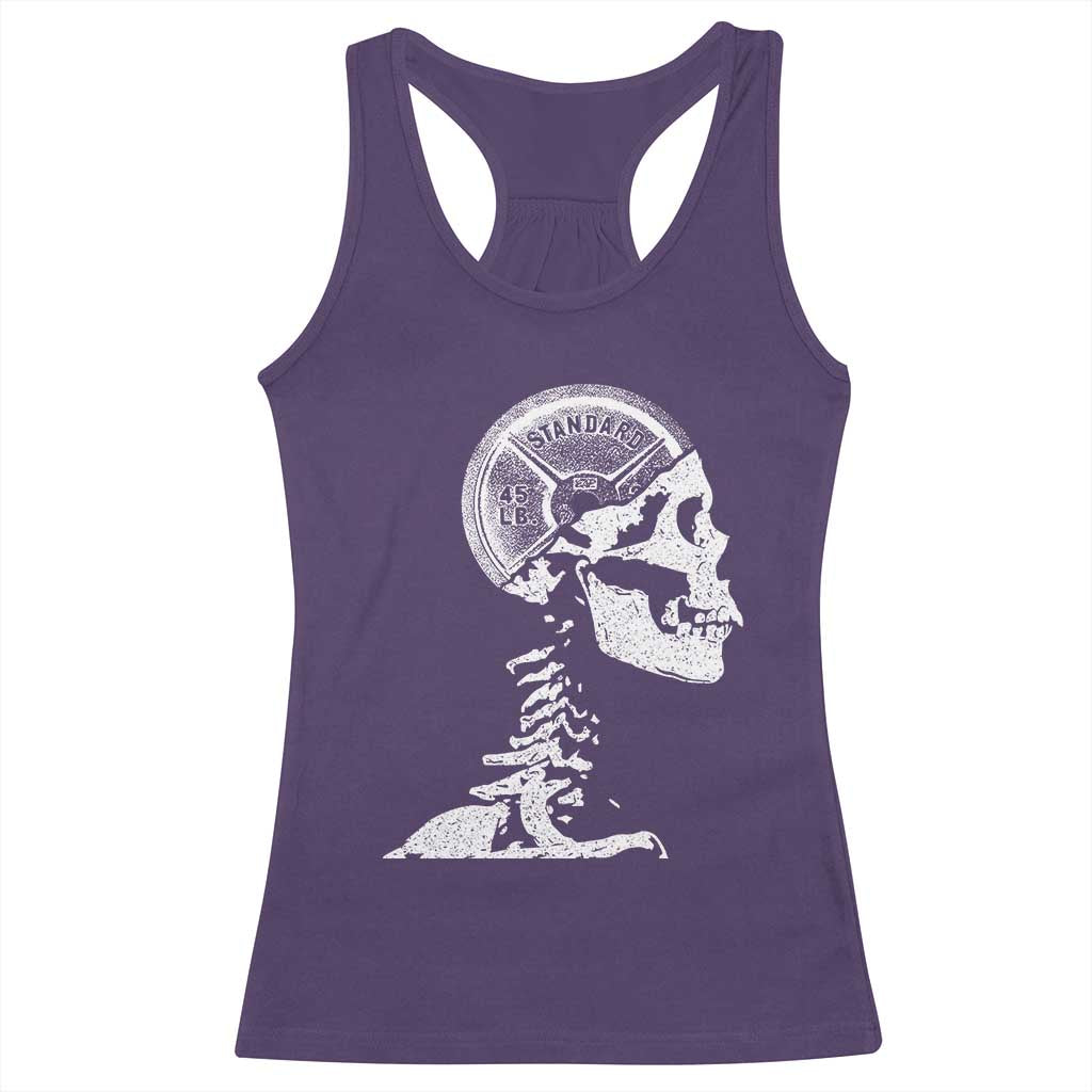 Funny Skeleton 45 lbs Plate Weight Lifting Gym Working Out Racerback Tank Top - Wonder Print Shop