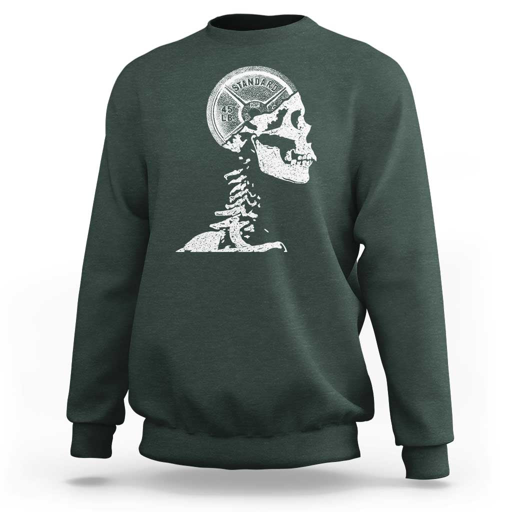 Funny Skeleton 45 lbs Plate Weight Lifting Gym Working Out Sweatshirt - Wonder Print Shop