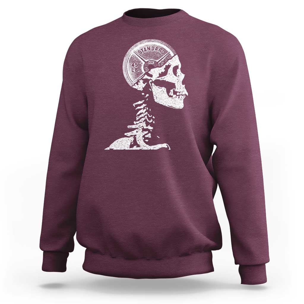 Funny Skeleton 45 lbs Plate Weight Lifting Gym Working Out Sweatshirt - Wonder Print Shop
