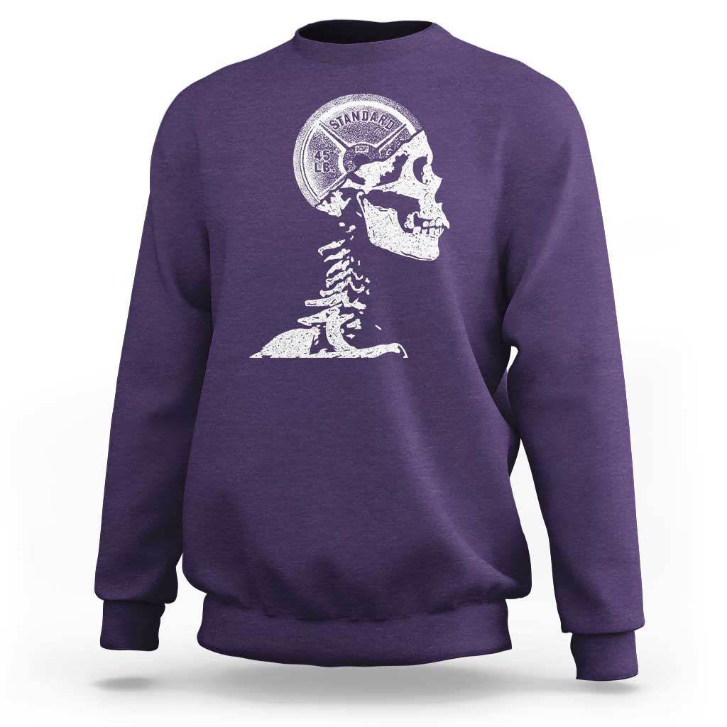 Funny Skeleton 45 lbs Plate Weight Lifting Gym Working Out Sweatshirt - Wonder Print Shop