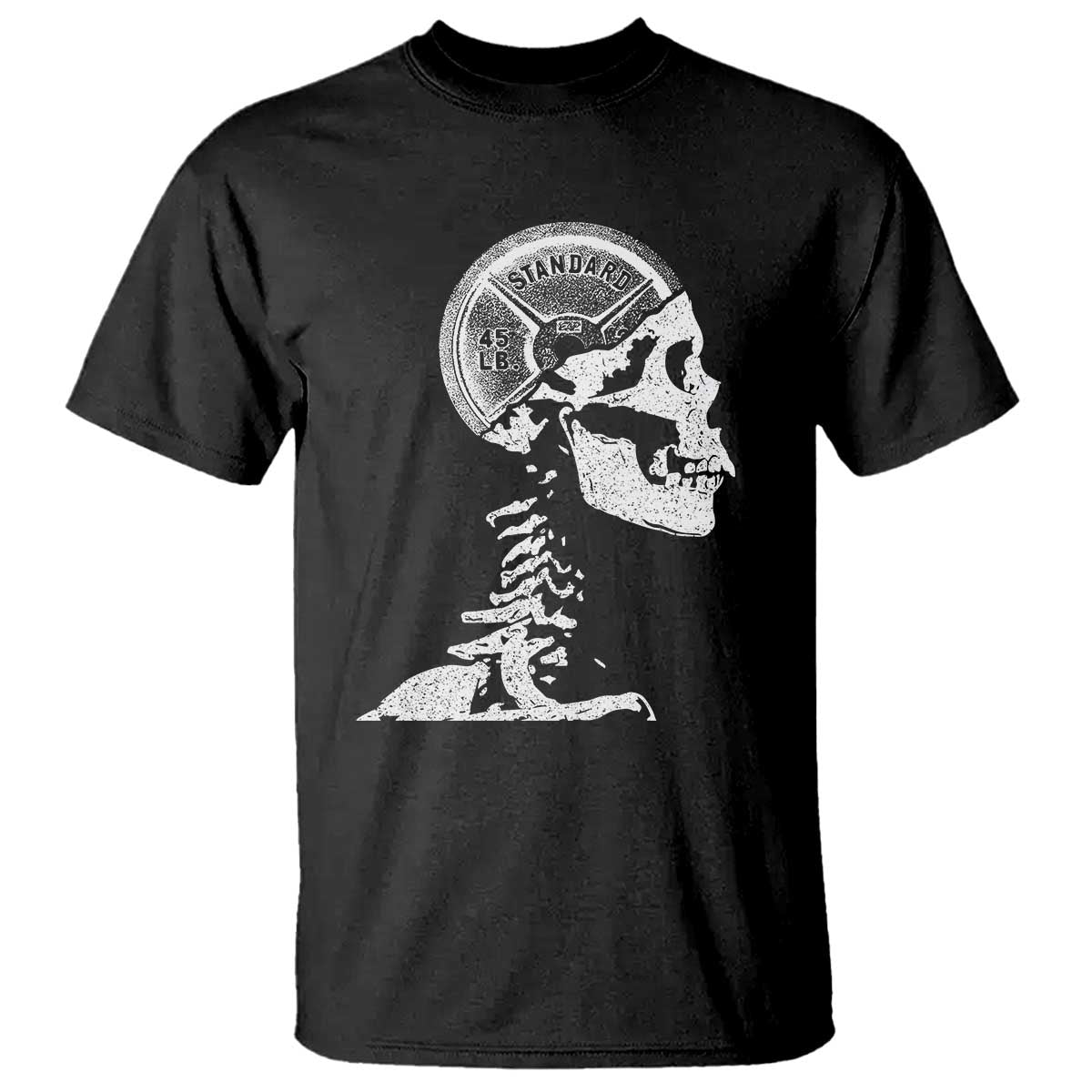 Funny Skeleton 45 lbs Plate Weight Lifting Gym Working Out T Shirt - Wonder Print Shop