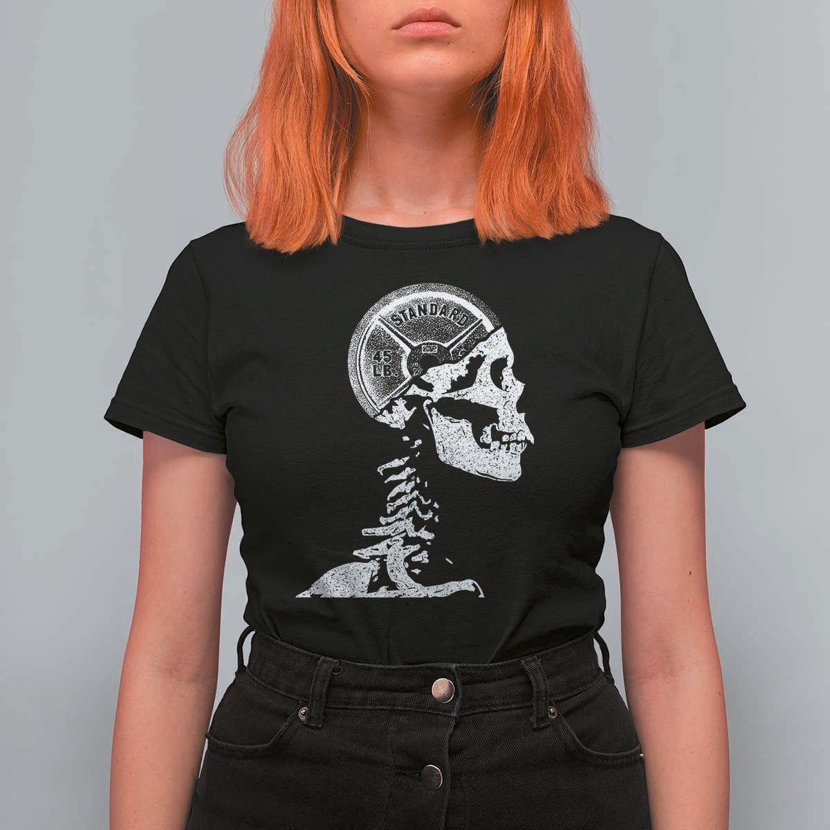 Funny Skeleton 45 lbs Plate Weight Lifting Gym Working Out T Shirt For Women - Wonder Print Shop