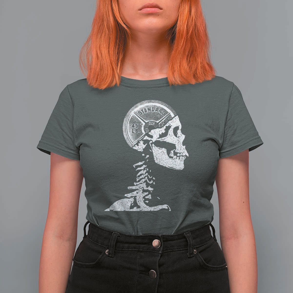 Funny Skeleton 45 lbs Plate Weight Lifting Gym Working Out T Shirt For Women - Wonder Print Shop