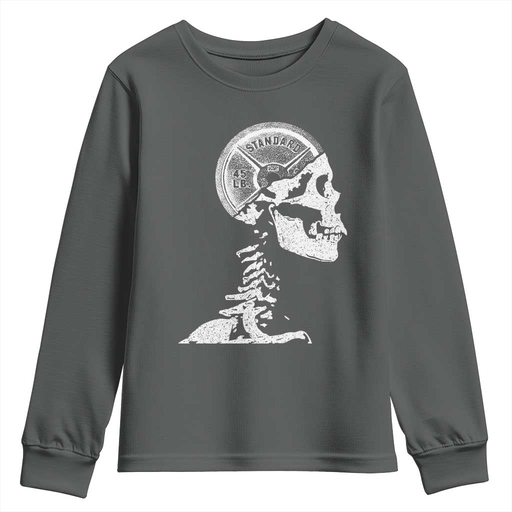 Funny Skeleton 45 lbs Plate Weight Lifting Gym Working Out Youth Sweatshirt - Wonder Print Shop