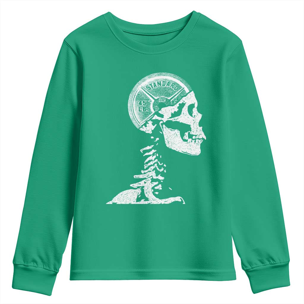 Funny Skeleton 45 lbs Plate Weight Lifting Gym Working Out Youth Sweatshirt - Wonder Print Shop