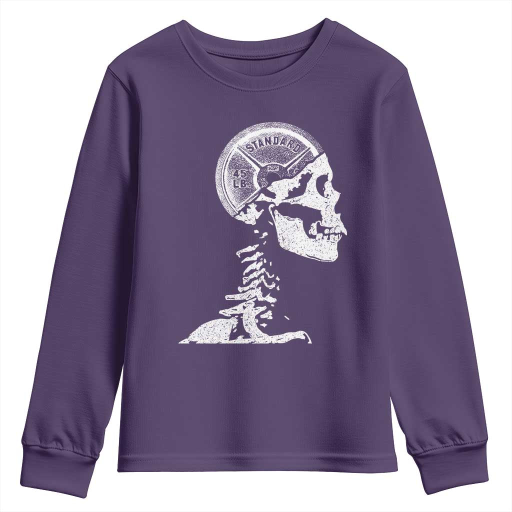Funny Skeleton 45 lbs Plate Weight Lifting Gym Working Out Youth Sweatshirt - Wonder Print Shop