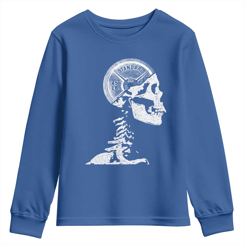 Funny Skeleton 45 lbs Plate Weight Lifting Gym Working Out Youth Sweatshirt - Wonder Print Shop