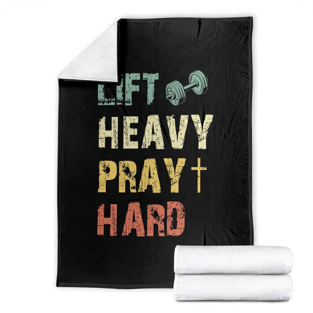 Lift Heavy Pray Hard Throw Blanket Christian Workout Jesus Gym Lifting Retro Cross - Wonder Print Shop