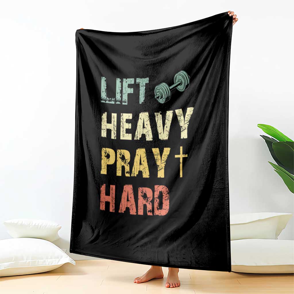 Lift Heavy Pray Hard Throw Blanket Christian Workout Jesus Gym Lifting Retro Cross - Wonder Print Shop