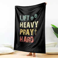Lift Heavy Pray Hard Throw Blanket Christian Workout Jesus Gym Lifting Retro Cross - Wonder Print Shop