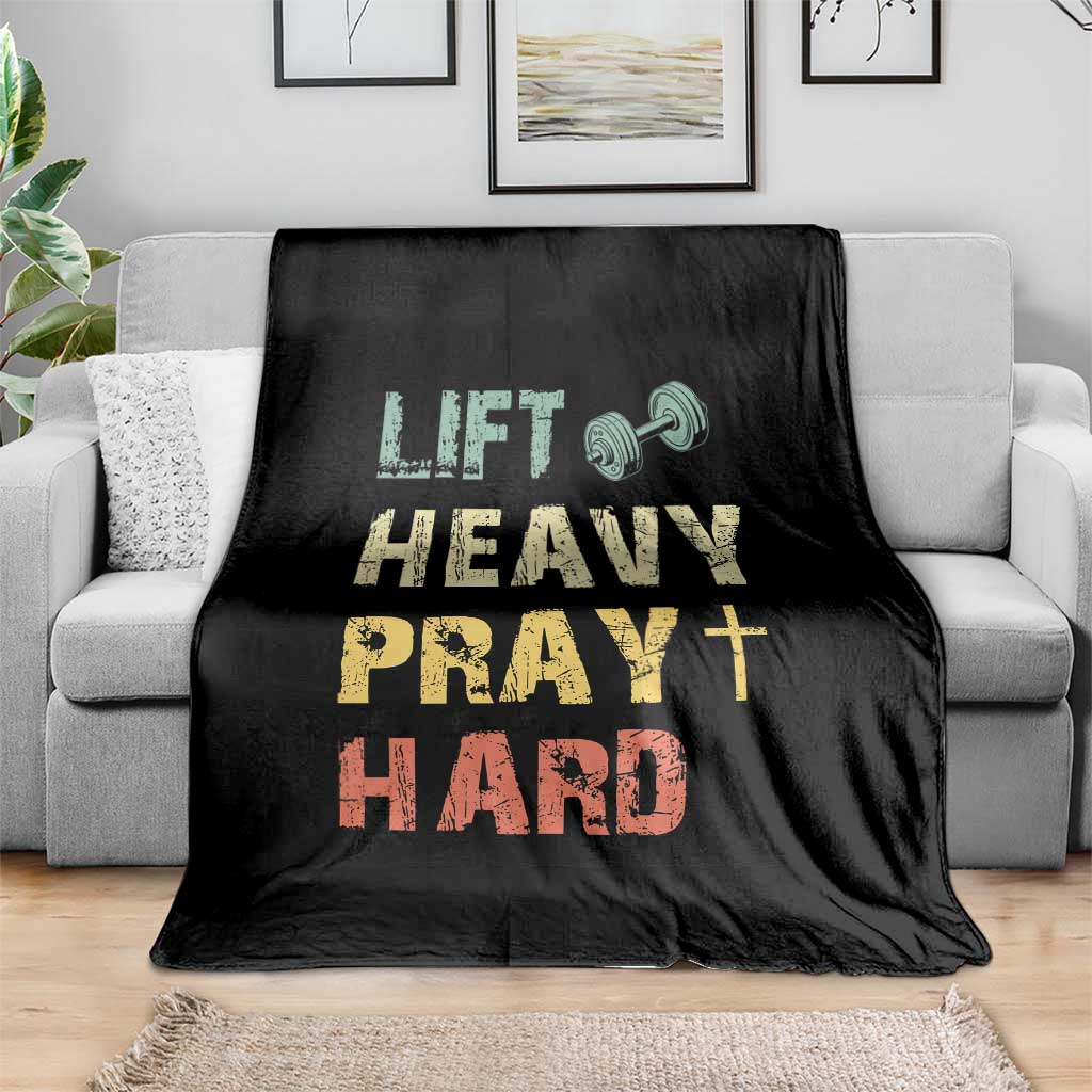 Lift Heavy Pray Hard Throw Blanket Christian Workout Jesus Gym Lifting Retro Cross - Wonder Print Shop