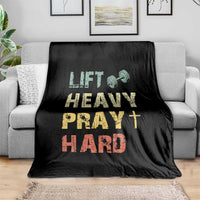 Lift Heavy Pray Hard Throw Blanket Christian Workout Jesus Gym Lifting Retro Cross - Wonder Print Shop