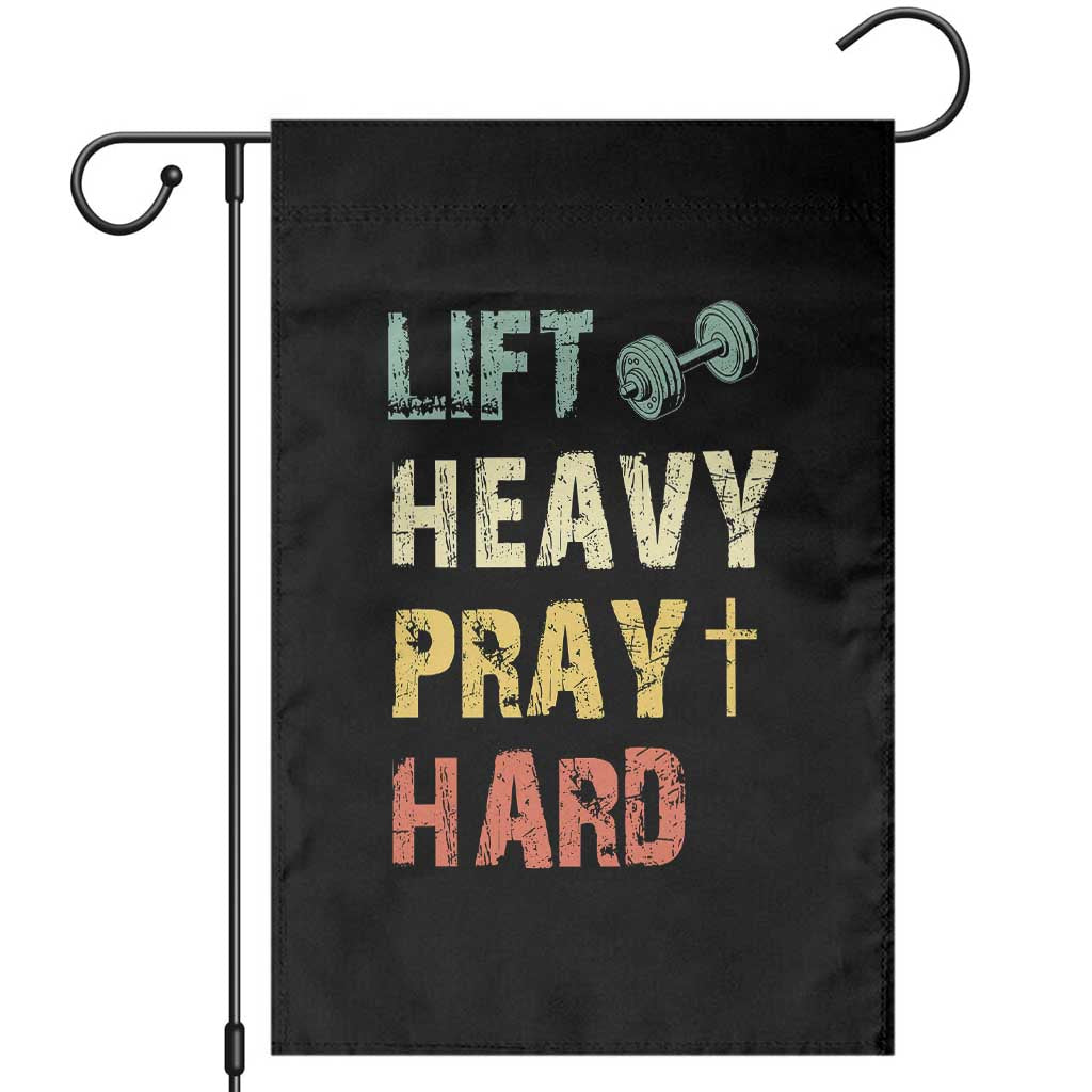 Lift Heavy Pray Hard Garden Flag Christian Workout Jesus Gym Lifting Retro Cross - Wonder Print Shop