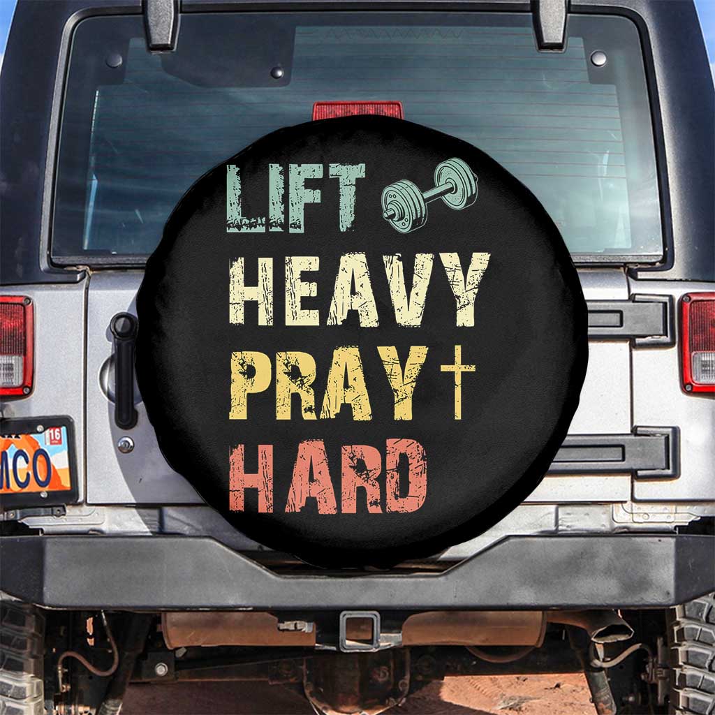 Lift Heavy Pray Hard Spare Tire Cover Christian Workout Jesus Gym Lifting Retro Cross - Wonder Print Shop