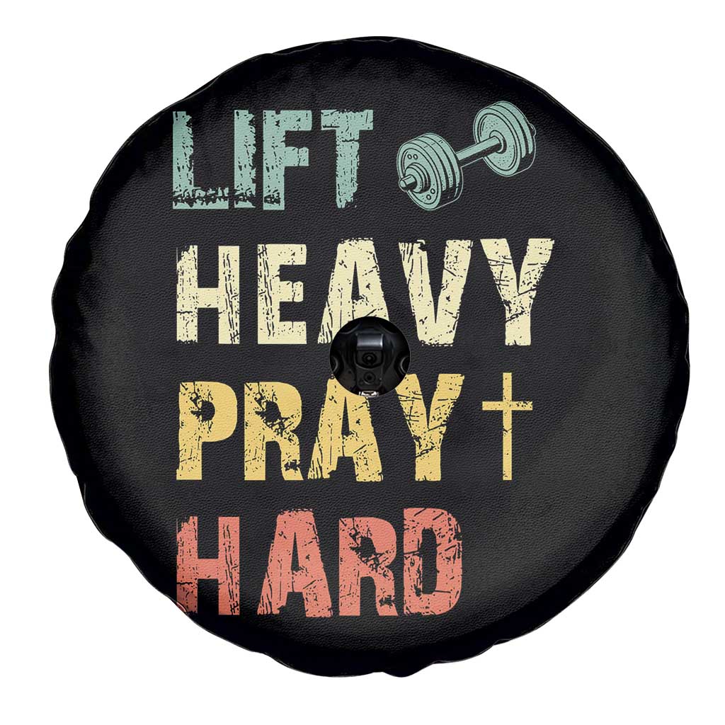 Lift Heavy Pray Hard Spare Tire Cover Christian Workout Jesus Gym Lifting Retro Cross - Wonder Print Shop