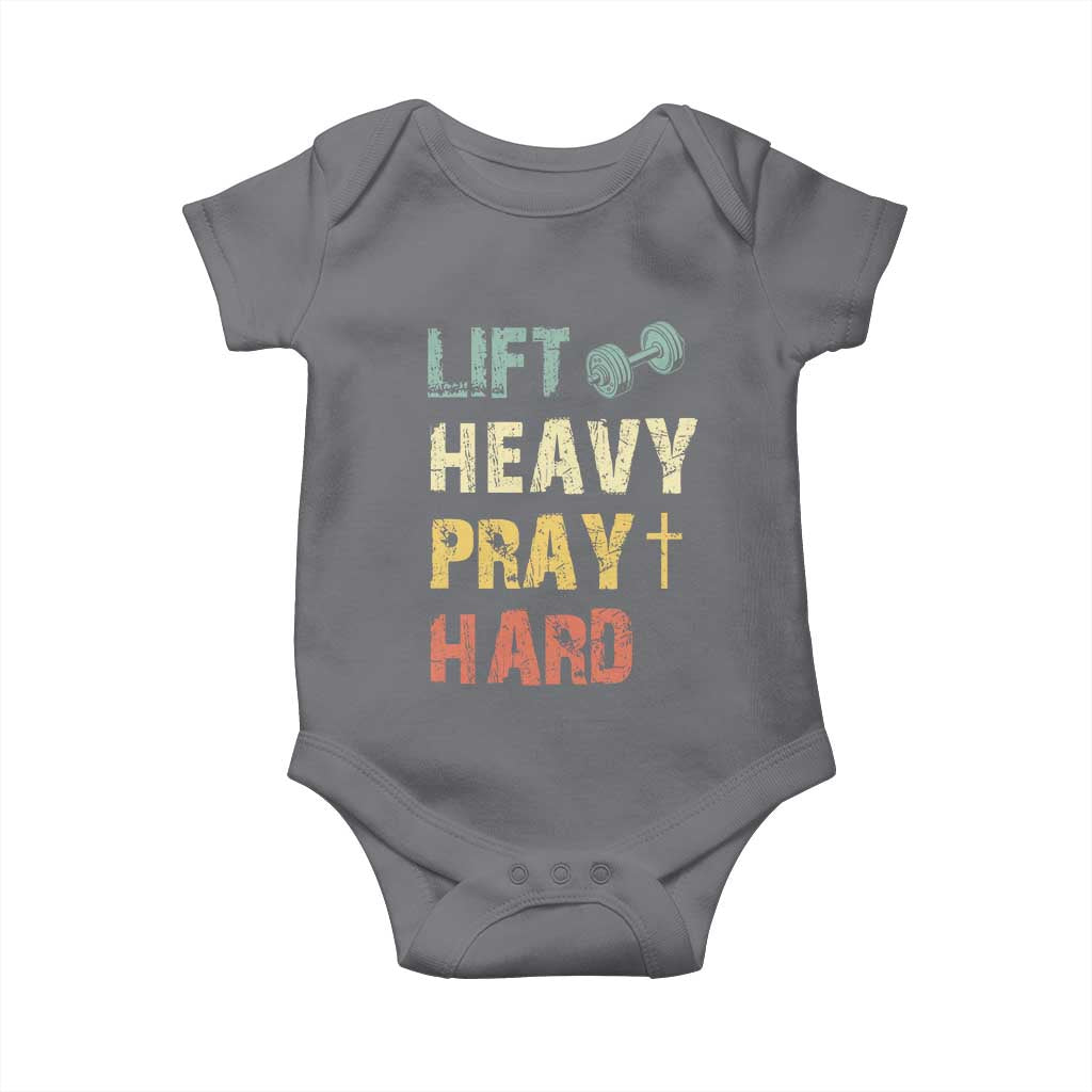 Lift Heavy Pray Hard Baby Onesie Christian Workout Jesus Gym Lifting Retro Cross - Wonder Print Shop