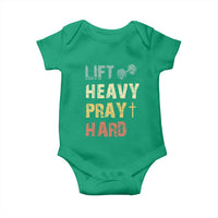 Lift Heavy Pray Hard Baby Onesie Christian Workout Jesus Gym Lifting Retro Cross - Wonder Print Shop