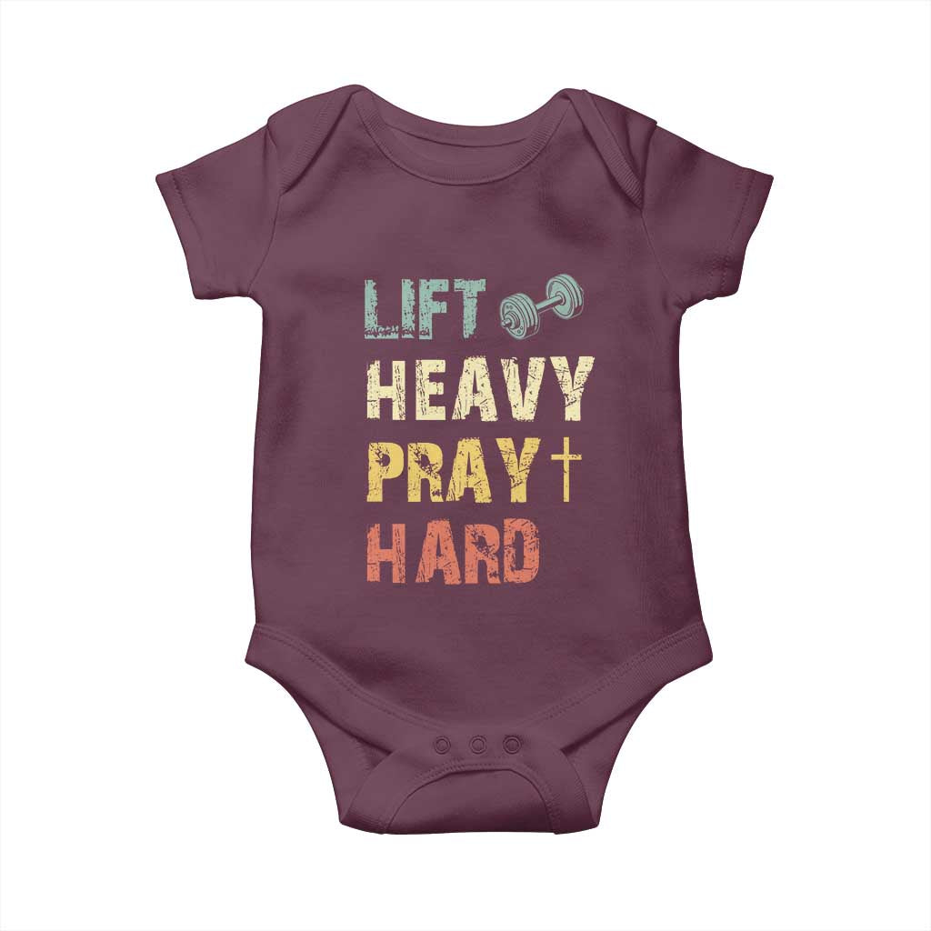 Lift Heavy Pray Hard Baby Onesie Christian Workout Jesus Gym Lifting Retro Cross - Wonder Print Shop