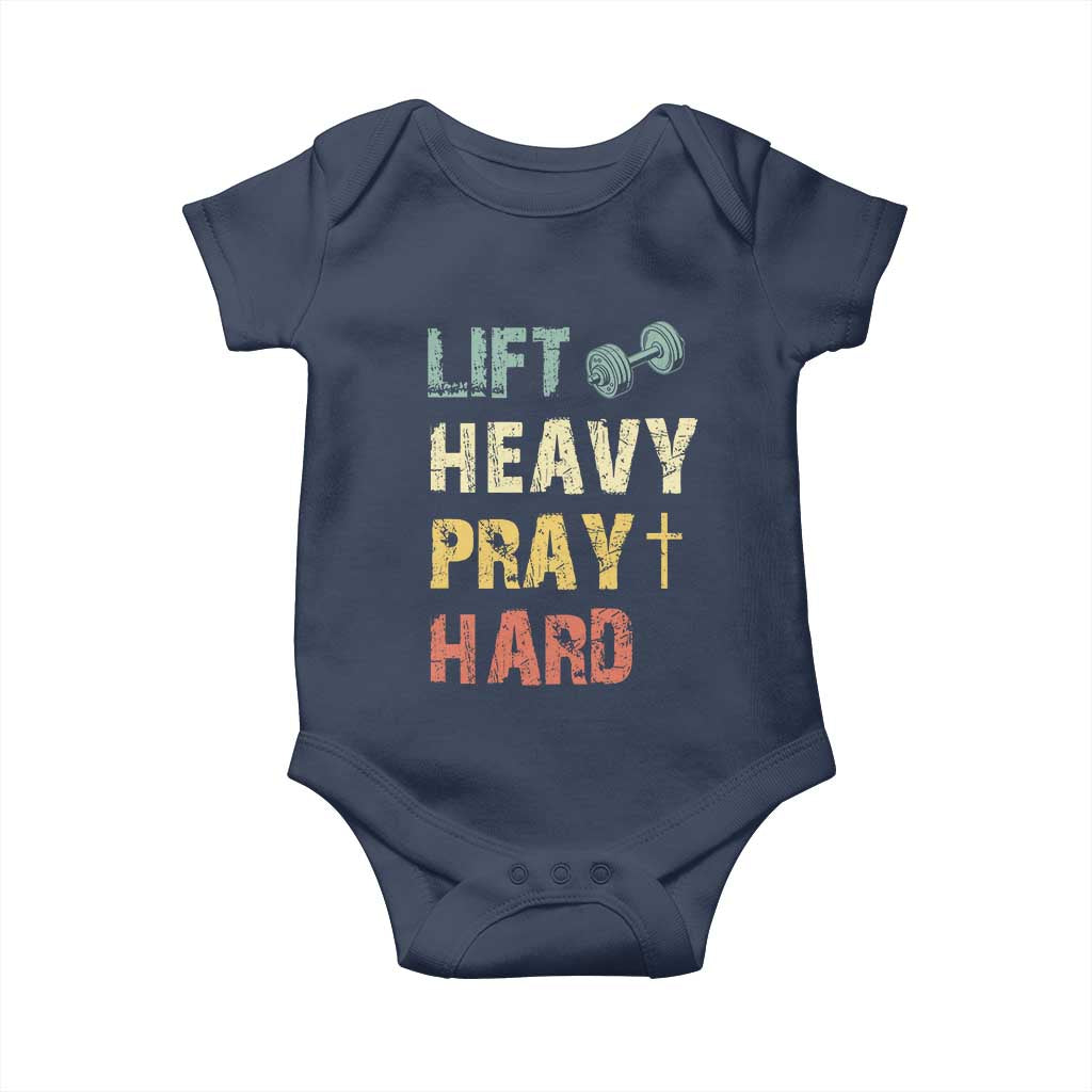 Lift Heavy Pray Hard Baby Onesie Christian Workout Jesus Gym Lifting Retro Cross - Wonder Print Shop