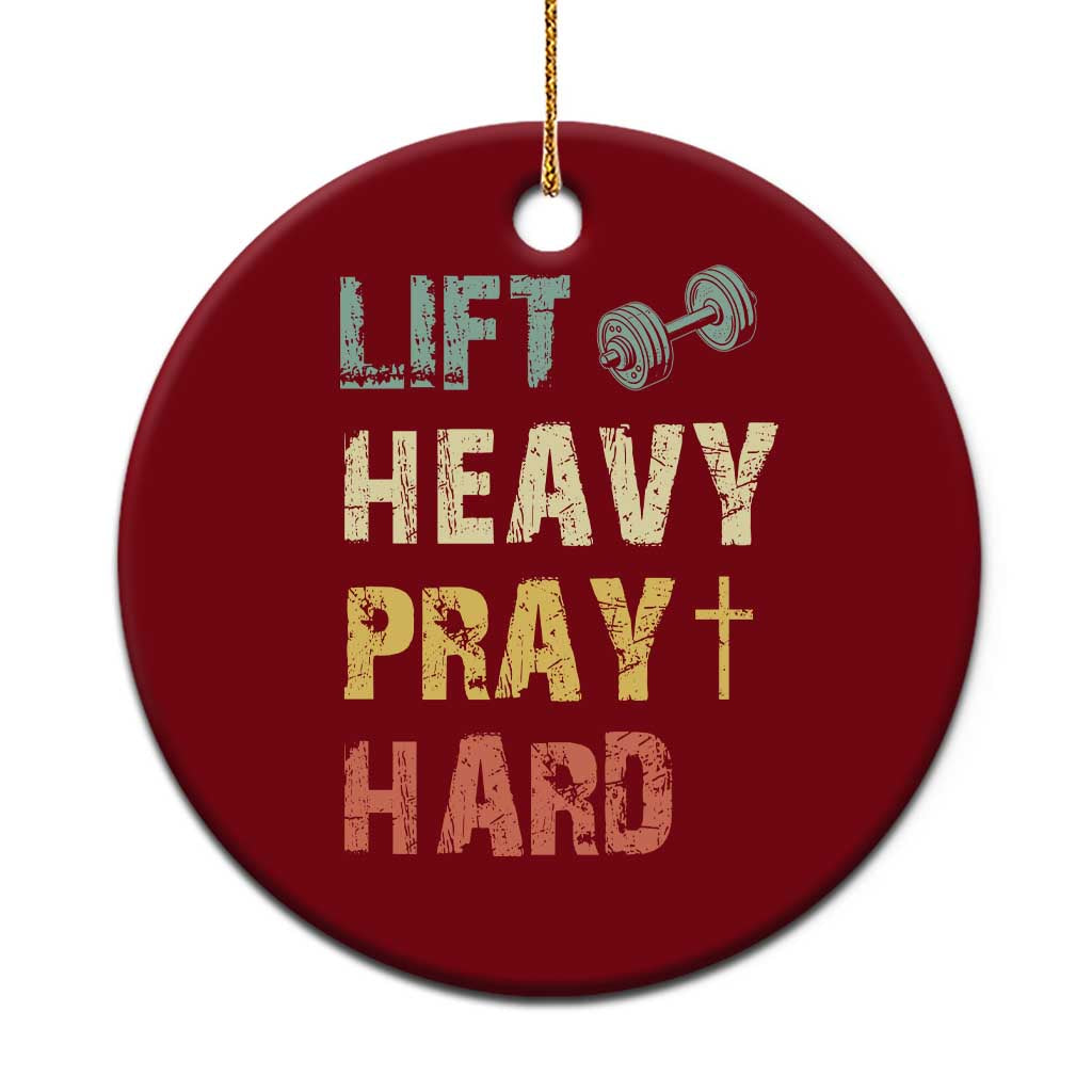 Lift Heavy Pray Hard Ceramic Ornament Christian Workout Jesus Gym Lifting Retro Cross - Wonder Print Shop