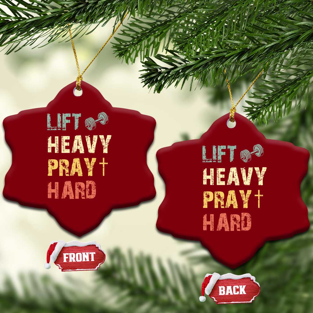 Lift Heavy Pray Hard Ceramic Ornament Christian Workout Jesus Gym Lifting Retro Cross - Wonder Print Shop