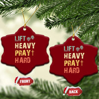 Lift Heavy Pray Hard Ceramic Ornament Christian Workout Jesus Gym Lifting Retro Cross - Wonder Print Shop