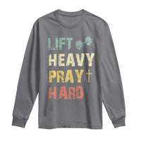 Lift Heavy Pray Hard Long Sleeve Shirt Christian Workout Jesus Gym Lifting Retro Cross - Wonder Print Shop