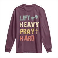 Lift Heavy Pray Hard Long Sleeve Shirt Christian Workout Jesus Gym Lifting Retro Cross - Wonder Print Shop