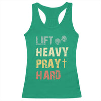 Lift Heavy Pray Hard Racerback Tank Top Christian Workout Jesus Gym Lifting Retro Cross - Wonder Print Shop