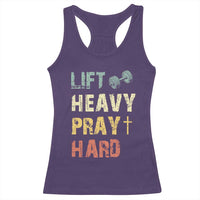 Lift Heavy Pray Hard Racerback Tank Top Christian Workout Jesus Gym Lifting Retro Cross - Wonder Print Shop