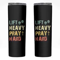 Lift Heavy Pray Hard Skinny Tumbler Christian Workout Jesus Gym Lifting Retro Cross - Wonder Print Shop