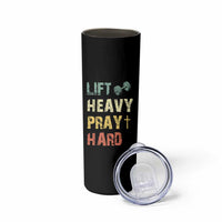 Lift Heavy Pray Hard Skinny Tumbler Christian Workout Jesus Gym Lifting Retro Cross - Wonder Print Shop