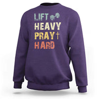 Lift Heavy Pray Hard Sweatshirt Christian Workout Jesus Gym Lifting Retro Cross - Wonder Print Shop