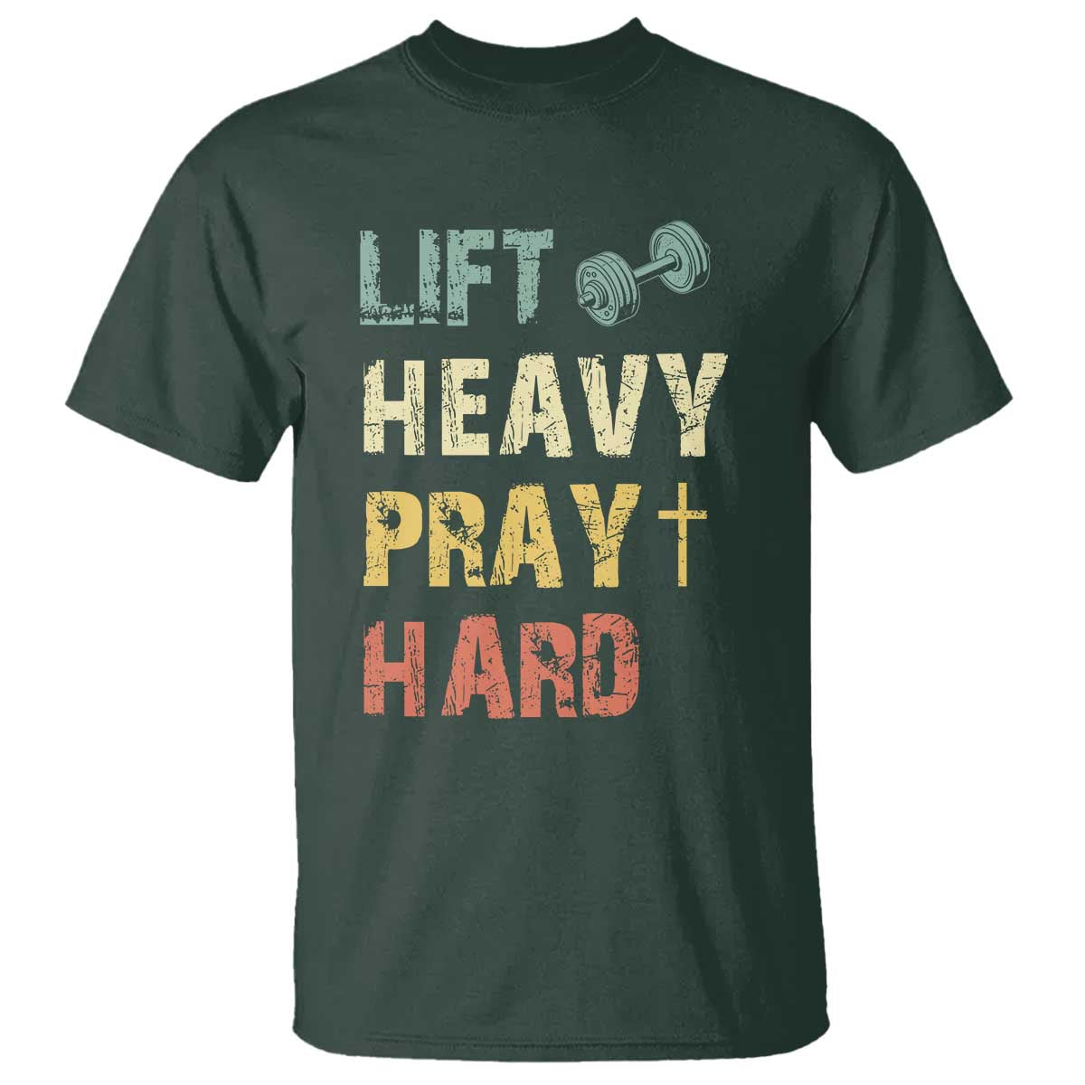 Lift Heavy Pray Hard T Shirt Christian Workout Jesus Gym Lifting Retro Cross - Wonder Print Shop