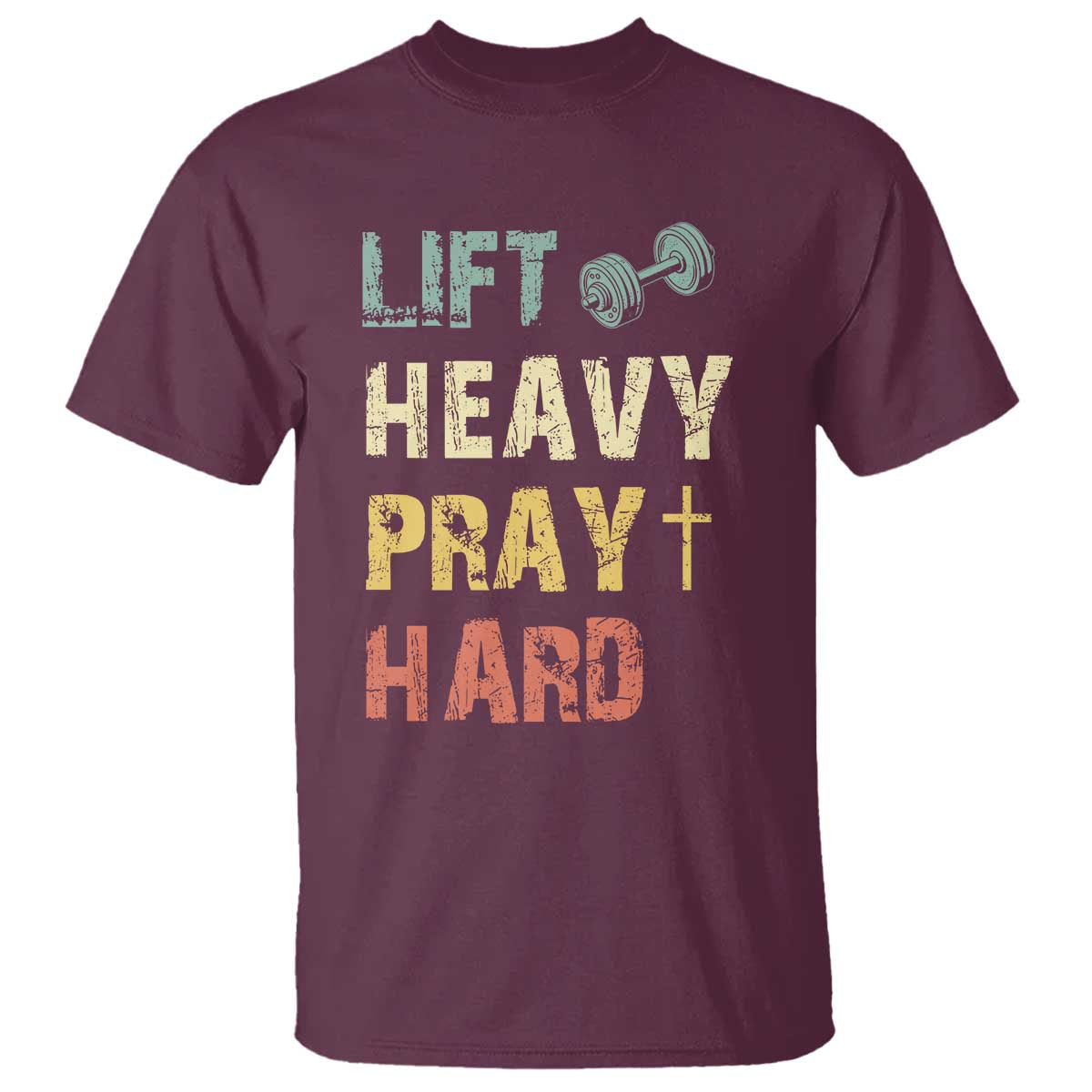 Lift Heavy Pray Hard T Shirt Christian Workout Jesus Gym Lifting Retro Cross - Wonder Print Shop