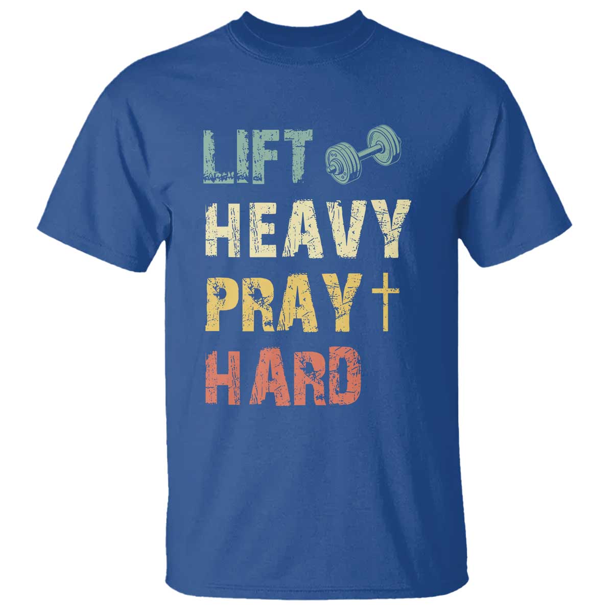 Lift Heavy Pray Hard T Shirt Christian Workout Jesus Gym Lifting Retro Cross - Wonder Print Shop