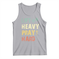 Lift Heavy Pray Hard Tank Top Christian Workout Jesus Gym Lifting Retro Cross - Wonder Print Shop