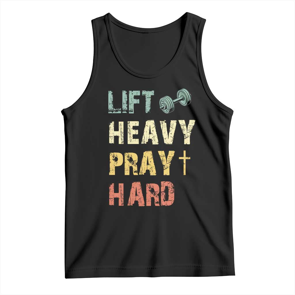 Lift Heavy Pray Hard Tank Top Christian Workout Jesus Gym Lifting Retro Cross - Wonder Print Shop