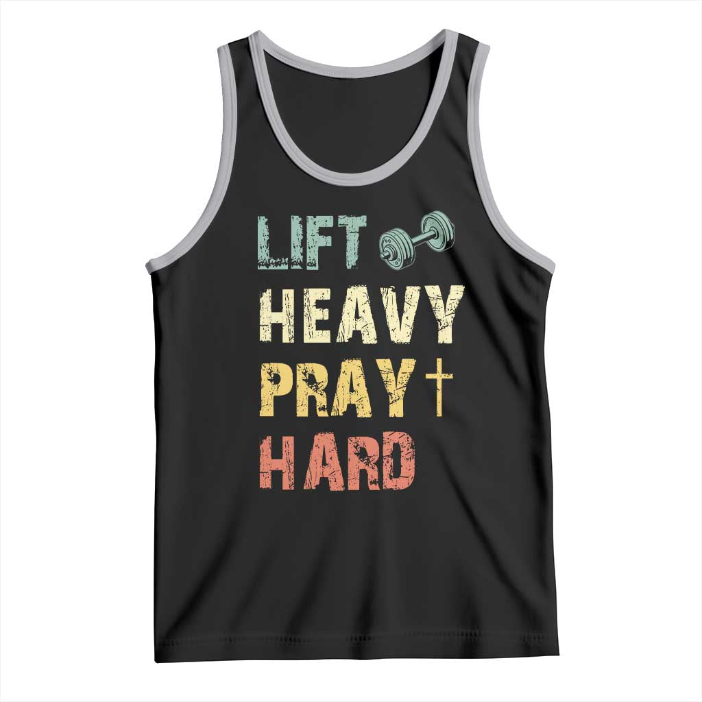 Lift Heavy Pray Hard Tank Top Christian Workout Jesus Gym Lifting Retro Cross - Wonder Print Shop