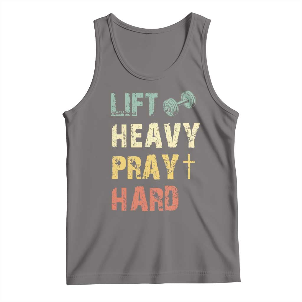 Lift Heavy Pray Hard Tank Top Christian Workout Jesus Gym Lifting Retro Cross - Wonder Print Shop